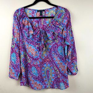 Ralph Lauren Boho Paisley Floral Ruffle Blouse XL